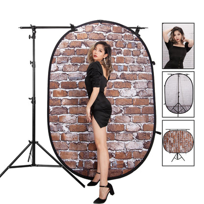 Pop-up Backdrop, 1.5m x 2m, Double Sided - Classic Brick/Whitewashed Brick, with Heavy Duty Stand and Boom Arm