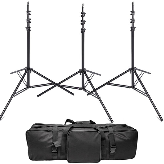 Video Light Stand Kit Lighting Support System, 3 x Air Cushioned Lighting Stand with Photography Carry Bag, for Photo Studio Cameras Lights Softboxes Umbrellas, 2.3M