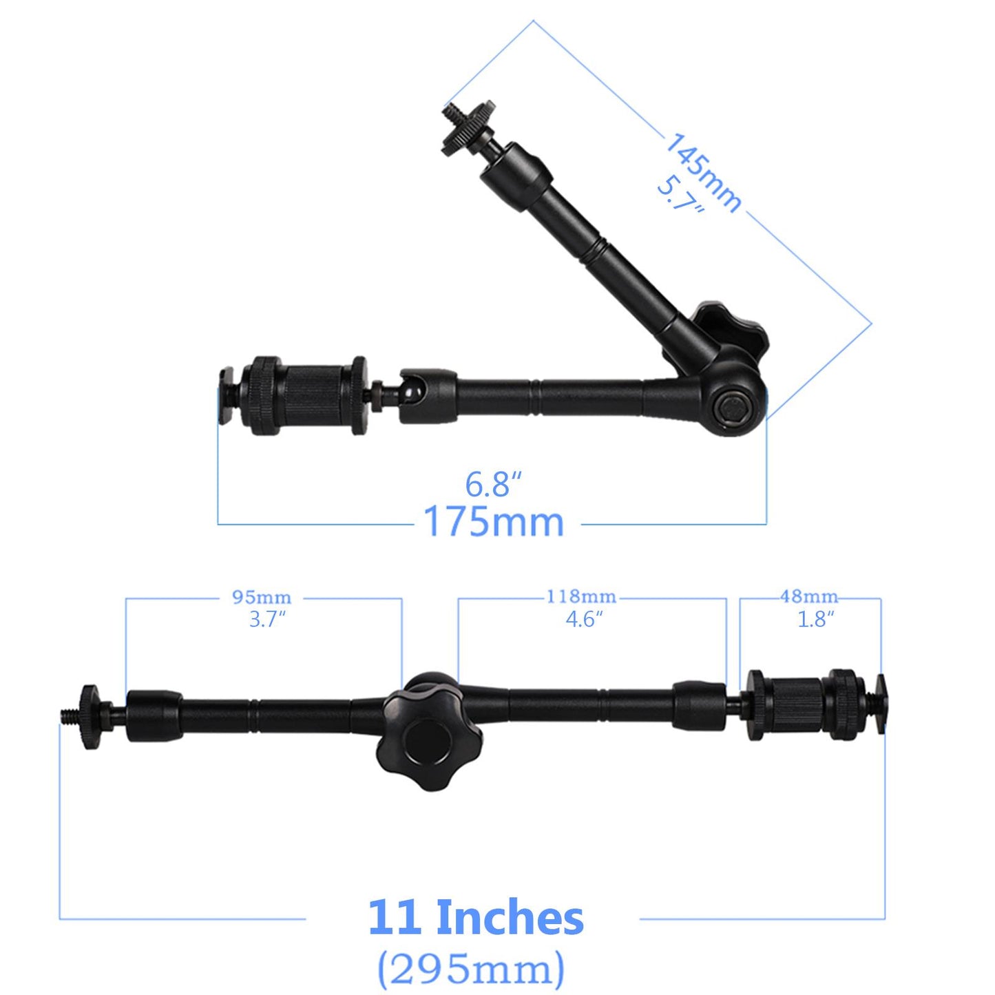 Articulating Friction Arm 11" with Large Super Crab Clamp and Hot Shoe Mount 1/4" Magic DSLR Tripod Arms Kit for Photography, Video, Camera Rig, LED Light, Flash Light, LCD Monitor