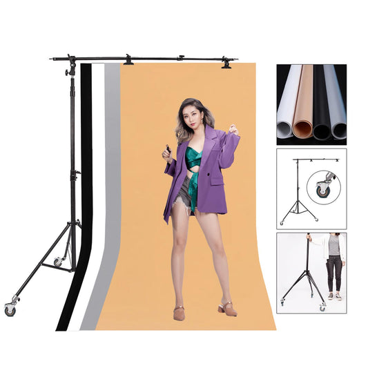 Black + White + Peach + Grey PVC Backdrops, 1.2m x 2m, with Mounting Frame and Wheels