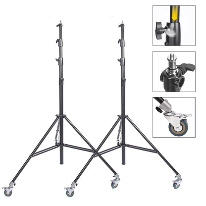 13ft 4M Heavy Duty Light Stand with Pulleys and Carry Bag, Air Cushioned Tripod Stand, Photography Wheeled Stand for Photo Studio Monolight, Softbox and Other Photographic Equipment, 2 Sets