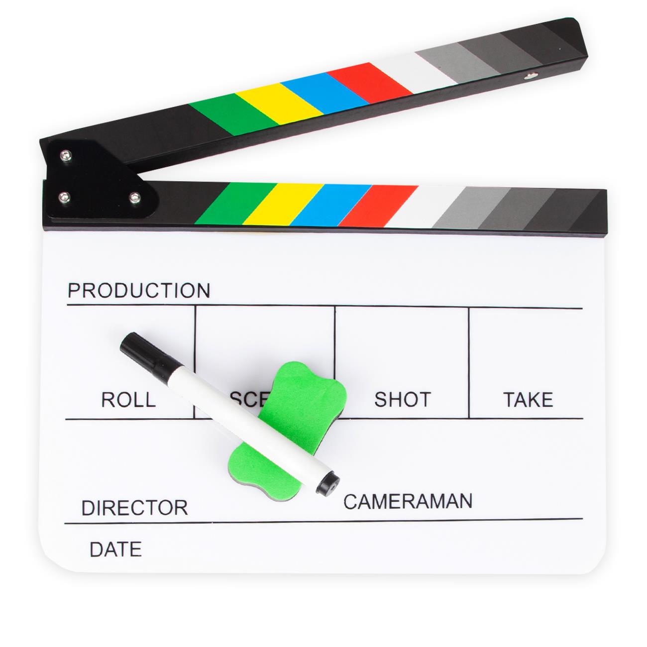 Acrylic Plastic Clapper Board for Film, 30x24CM Director's Film Clapboard Movie Cut Action Scene Slate for Movie, Video, TV Show, Studio Live, White