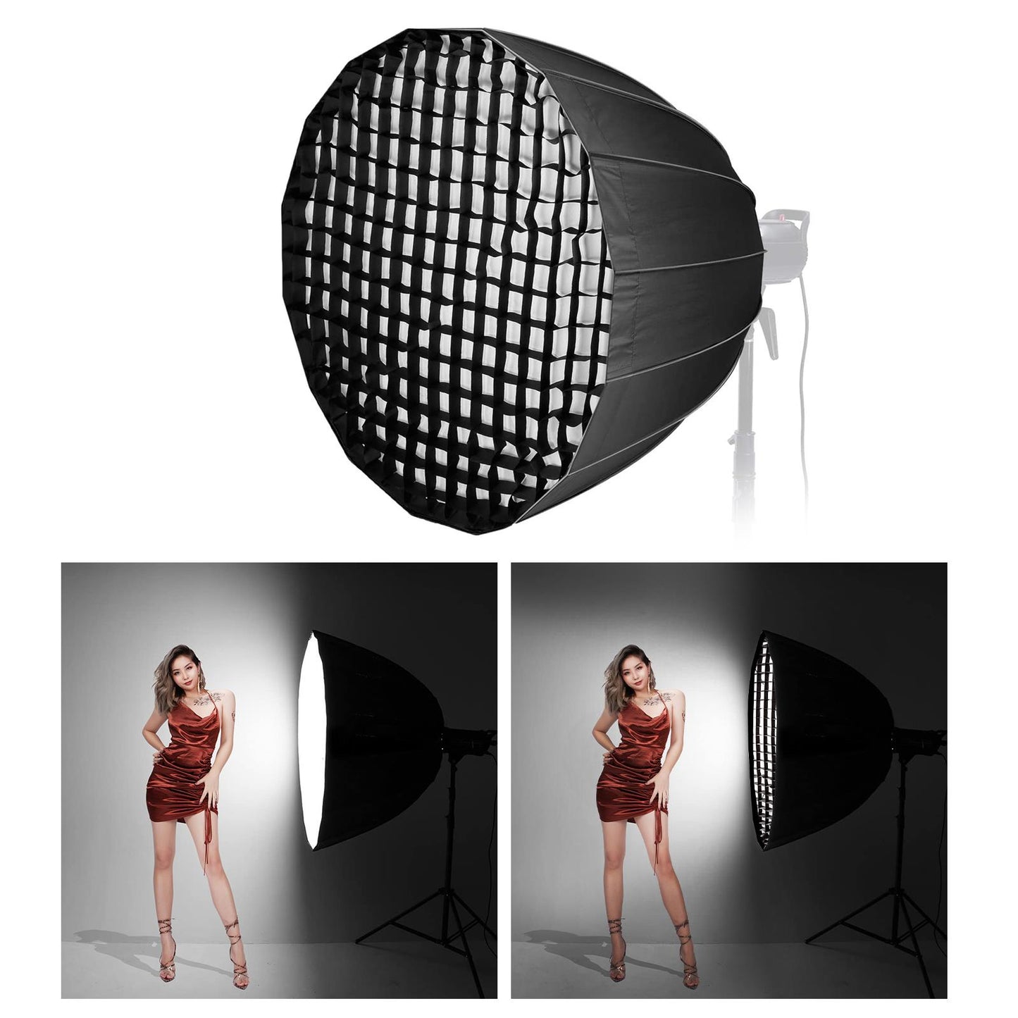 90cm Parabolic Easy Open Softbox, Bowen Mount with Honeycomb Grid