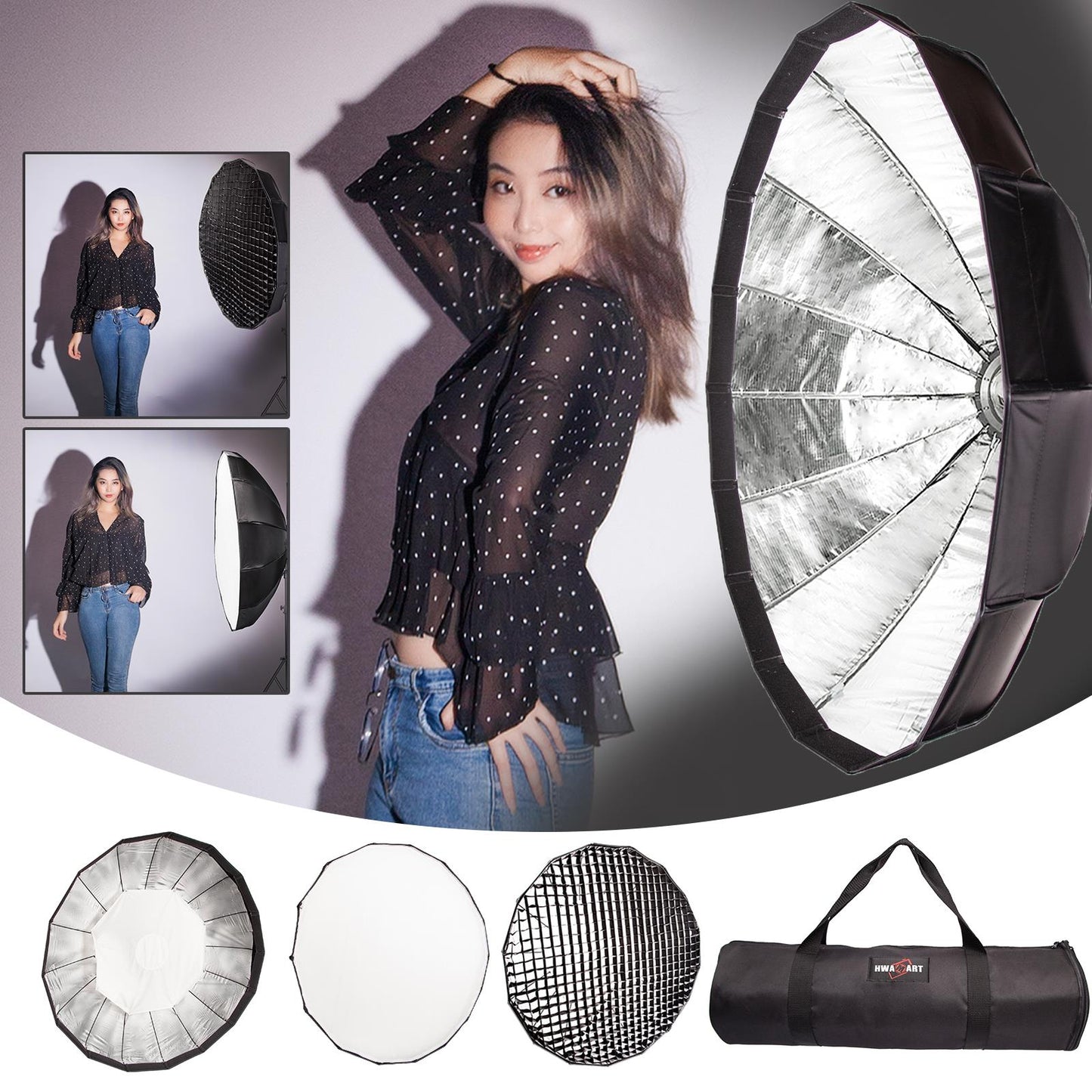 Easy Open 80cm Umbrella Softbox/Speedbox, Bowens Mount, Silver Reflector, Plus Honeycomb Grid,