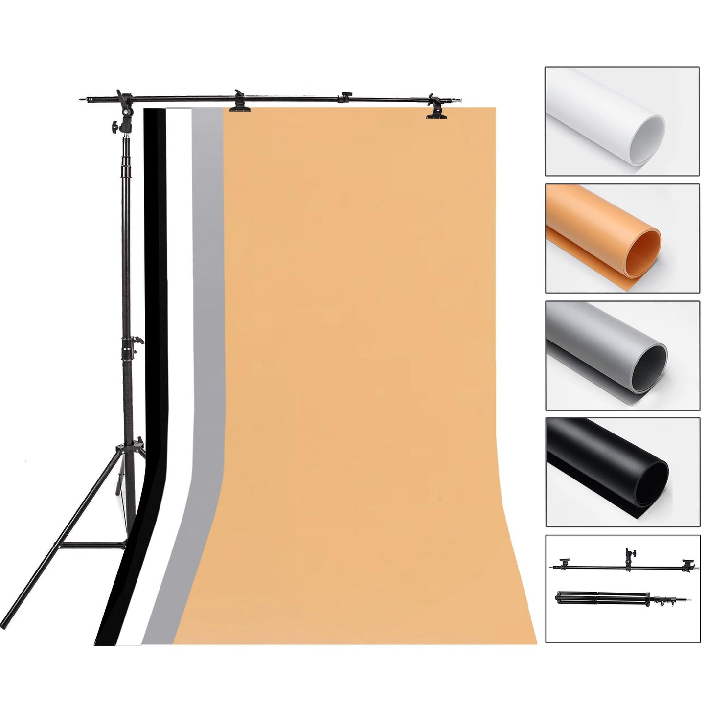 Black + White + Peach + Grey PVC Backdrops, 1.2m x 2m, with Mounting Frame