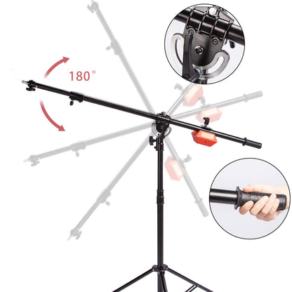 Photo Studio Heavy Duty Boom Light Stand with Boom Arm, Spring Cushioned Boom Arm Tripod Stand Wheeled with Counterweight and 120cm Carry Bag for Photography Video Reflector Softbox Flash Strobe