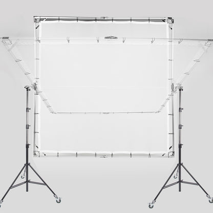 3.6x3.6M Sun-Scrim Butterfly Kit with 2x 4m Heavy Duty Wheeled Light Stand and C Stand Grip Head, for Photo Video Film Photography, Shooting Large Size Product