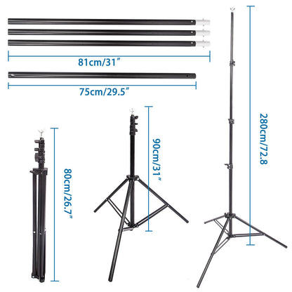 2x Photo Studio 300W Fresnel Film Spotlight Kit with Background Support System and Carry Bag, Backdrop Stand Kit with 3x3m White, Balck, Green Backdrop, All in 1 Photography Kit for Portrait Shooting