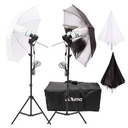 Continuous Dual Lighting Kit 150W with White / Silver Umbrellas and Stands