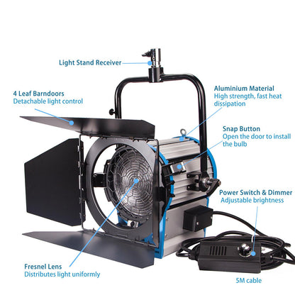 2000W Studio Fresnel Spotlight, Dimmable, Including Bulb, G38