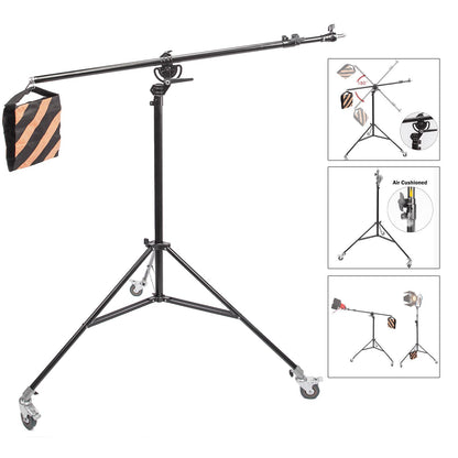 Studio 2-in-1 Professional Light Stand Boom Arm Kit, Adjustable 3.9m Overhead Tripod Stand Wheeled with 1.9m Boom Arm and Sandbag for Supporting Softbox Flash Lighting for Photo Photography Video