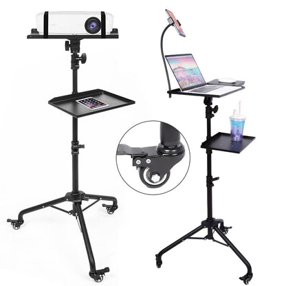 BOLLUMA Projector Tripod Stand, Laptop Floor Stand with 3 swivel castors and Trays, Adjustable Height 31.9" - 51.2" with phone holder, for Laptop, Projector, DJ Device, Home, Stage, Studio and Movie