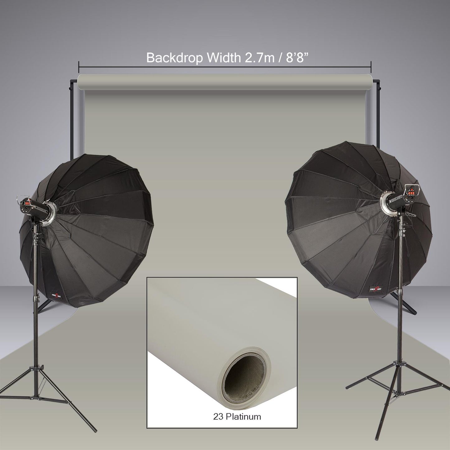 BOLLUMA Platinum Paper Backdrop 2.7m x 10m and Stand Included