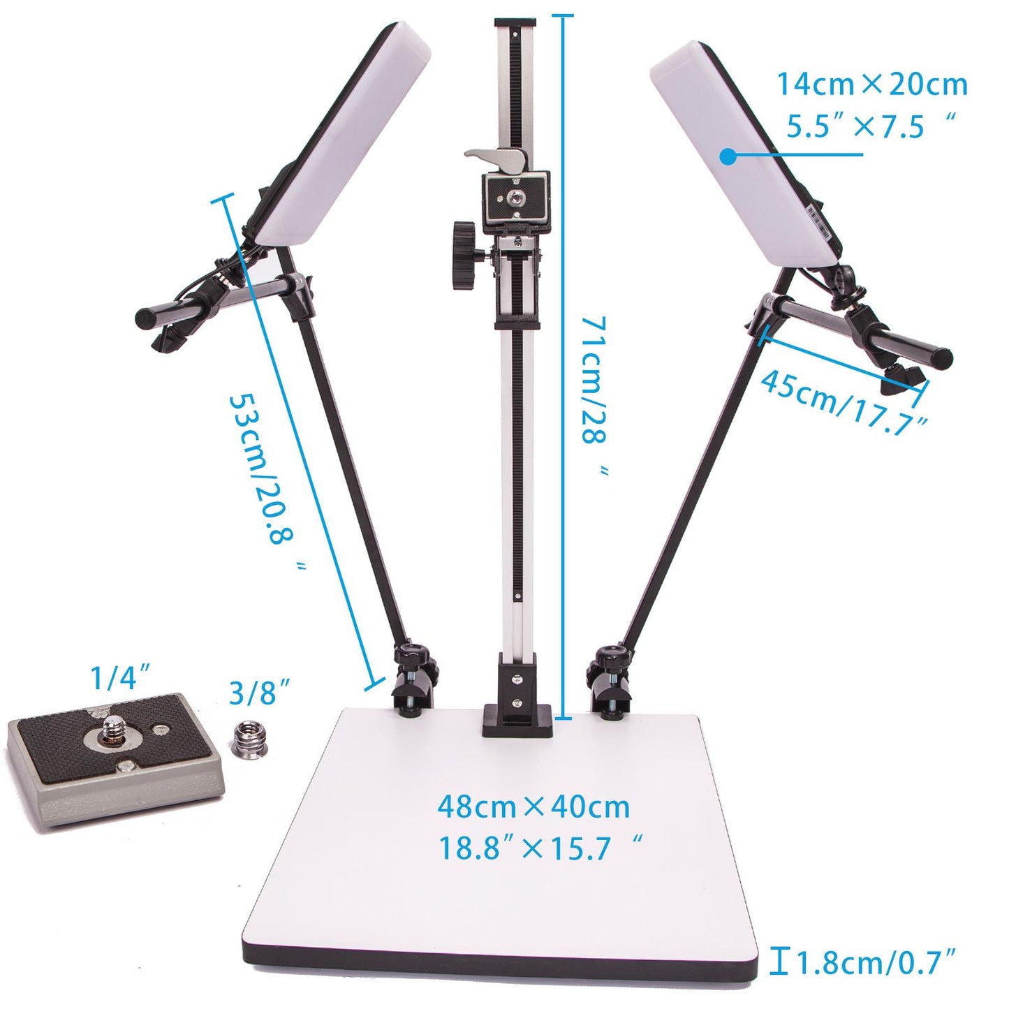 Pro LED Copy Stand with Two Lights Fitting + Quick Release Plate for DSLR Macro Shoot Photo Video, Copy Macro Stand with 28" Column, 15.75"x19" Base, Quick Release Mount and Two LED Daylight 5600K 16W