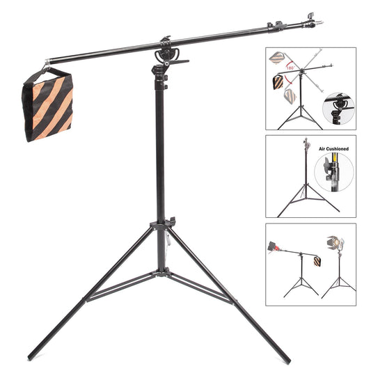 2-in-1 Light Stand with Boom Arm Kit 3.9m Tripod Stand with 1.9m Boom Arm - None, None