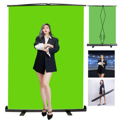 PYXEL STUDIO Green Screen, 1.5x2m Collapsible Chromakey Panel for Photo Studio Video, Wrinkle-Resistant Pull Up Green Screen, Removal with Auto-Locking Cushion Frame, Aluminum Case, Ultra-Quick Setup