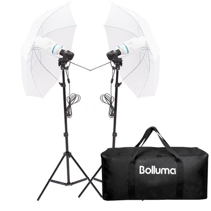 Continuous Dual Lighting Kit 150W with White Umbrellas and Stands