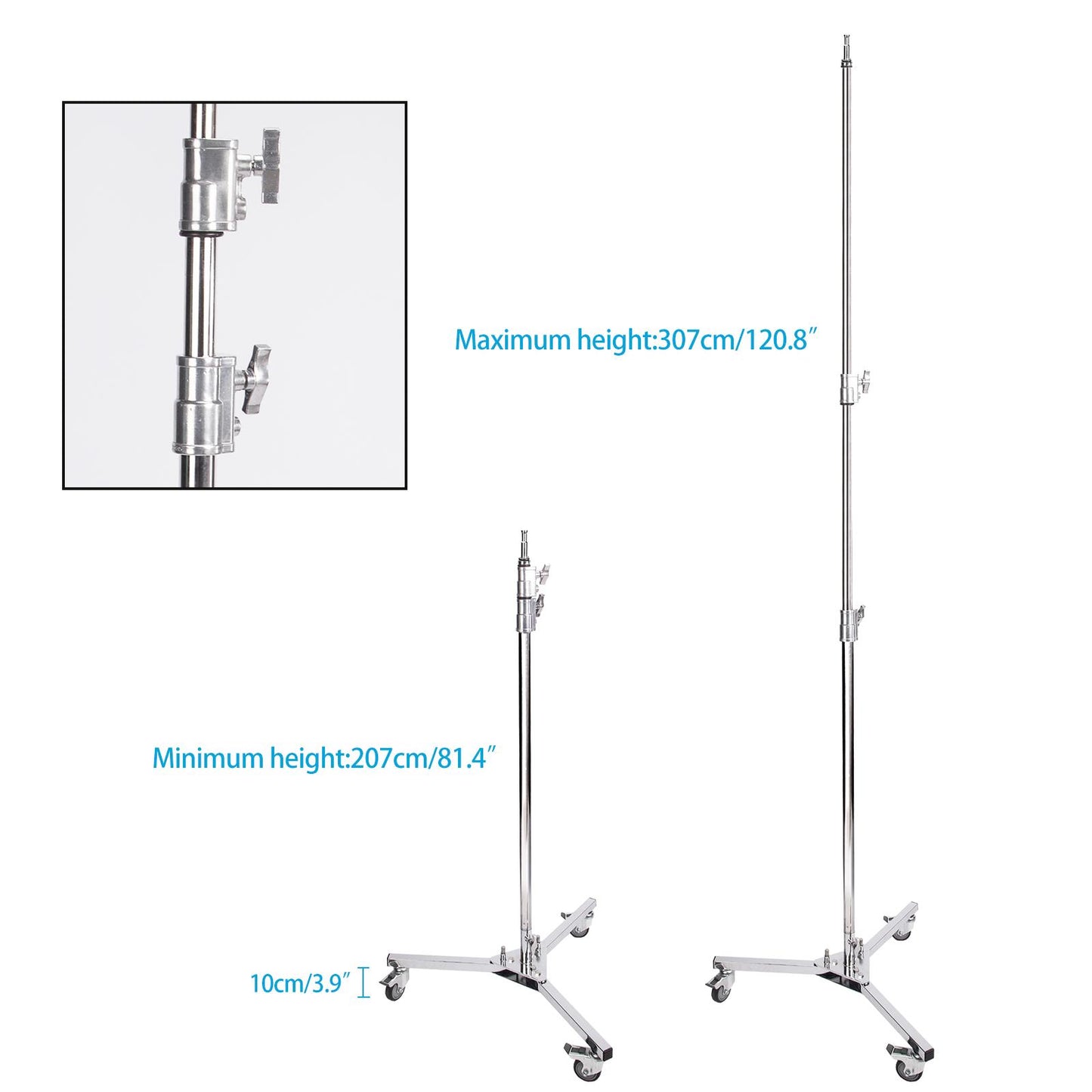 Translucent Butterfly Diffusor 2.4x2.4m 8'x8' Frame with 2x 307cm Wheeled C Stand Collapsible Diffuser Fabric White Silk Cloth Sunbounce Sun Scrim for Large Size Product Photography Film Shooting