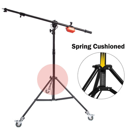 Heavy Duty Boom Arm Stand with 8.8lbs Counterweight and Wheels, Spring Cushioned Tripod Stand with Holding Arm, for Photography Video Reflector Softbox Flash Strobe