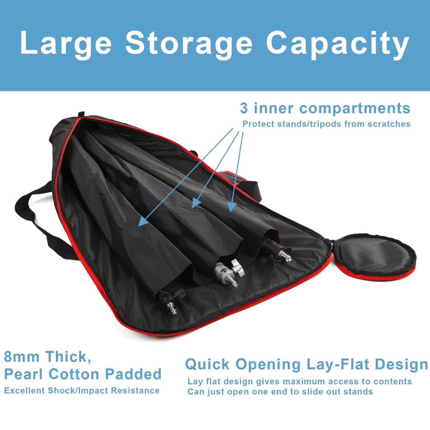 BOLLUMA 123cm Heavy-Duty Tripod Carrying Case | Water-Repellent Bag with Padded Compartments for Light Stands, Monopods, Mic Stands & Telescopes