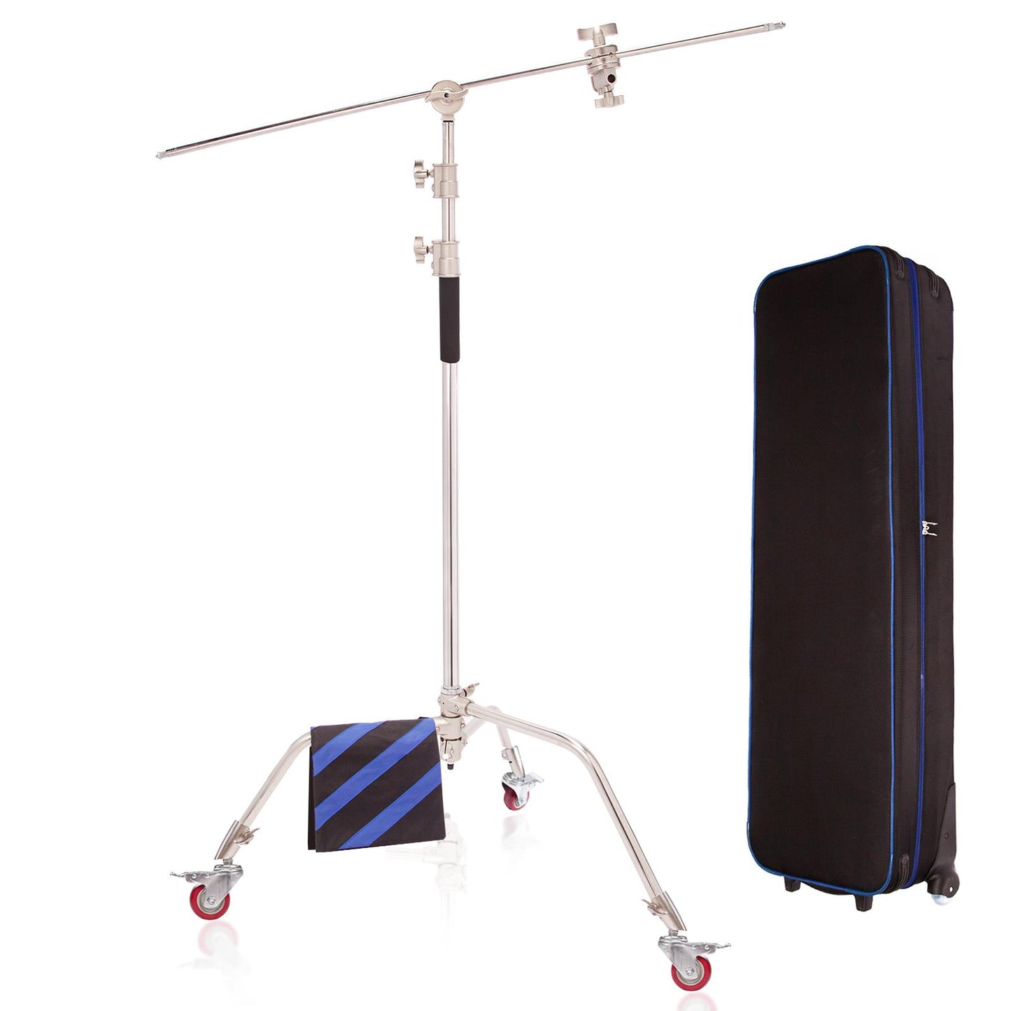 10ft Heavy Duty C Stand Light Stand with 50 inches Extension Boom Arm, 2x Grip Heads, 3x Wheels, Sandbag and Carry Case, Adjustable for Photography Studio Video Reflector, Softbox, Flash, etc, 1 Set