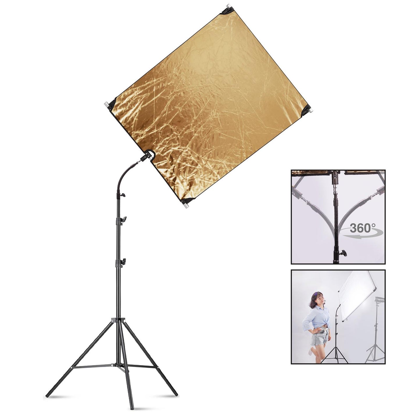 PYXEL STUDIO Flag Panel Reflector Kit 80x100cm 5-in-1 Photography Lighting with 250cm Light Stad and Carry Bag, White, Gold, Black, Silver Translucent Diffuser for Photo Video Flash