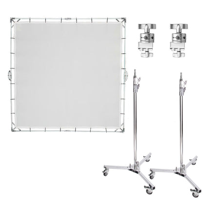 Diffusion White Silk Cloth 3.6x3.6m Sunbounce System with 2x 307cm Heavy Duty Wheeled C Stand, Butterfly Diffuser Kit with Translucent Screen Collapsible Screen Modifier for Large Size Photography