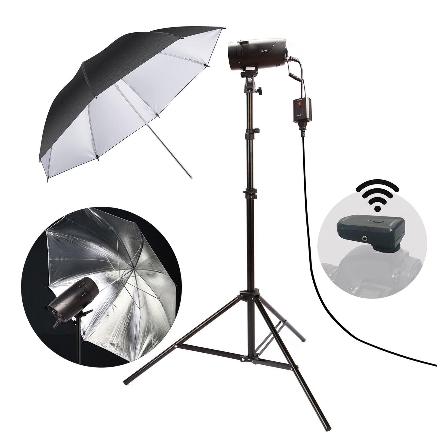 150W Flash Strobe with Light Stand, Silver Umbrella and Trigger