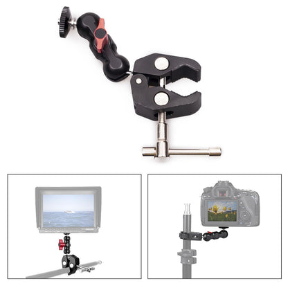 Clamp Mount with Super Clamp and 360 Degree Rotating Mini Ball Head, Cool Ballhead Arm Super Clamp Mount Multi-Function Double Ball Adapter with Bottom Clamp