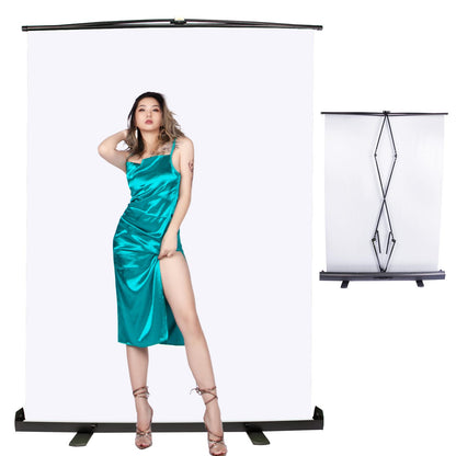 White Screen, 156x206cm Floor Projector Screen for Photo Backdrop Video Studio, Portable Pull Up Background White Wrinkle-Resistant with Auto-locking Frame for Indoor Outdoor Photography