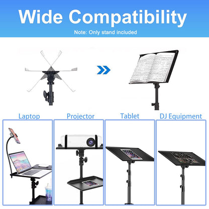 BOLLUMA Projector Tripod Stand, Laptop Floor Stand with 3 swivel castors and Trays, Adjustable Height 31.9" - 51.2" with phone holder, for Laptop, Projector, DJ Device, Home, Stage, Studio and Movie