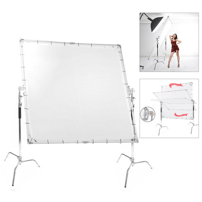 3.6x3.6m 12'x12' Soft White Butterfly Diffusor Heavy Duty Frame Collapsible Screen with 2pcs Heavy Duty C-Stands for Photo Video Film Photography Studio Large Product Shooting