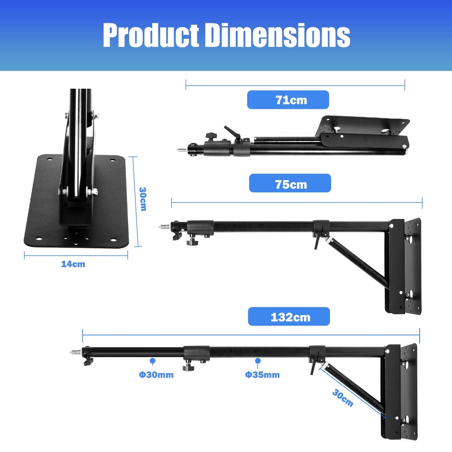 Wall Mountable Triangular Boom, Extendable to 170cm