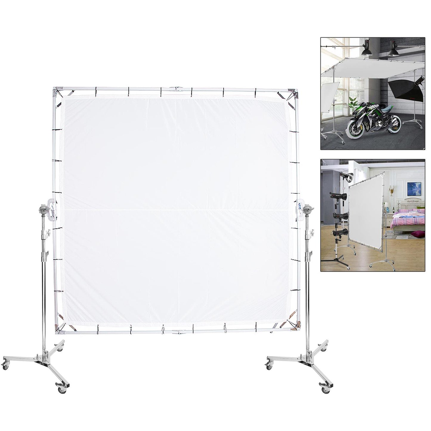 Diffusion White Silk Cloth 3.6x3.6m Sunbounce System with 2x 307cm Heavy Duty Wheeled C Stand, Butterfly Diffuser Kit with Translucent Screen Collapsible Screen Modifier for Large Size Photography