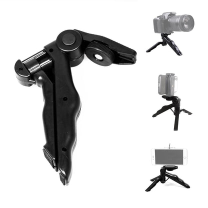 4 in 1 Lightweight Mini Hand Held Stabilizer Pistol Grip vlog Tripod with Mobile Phone Clip Holder, Compatible with iPhone, Gopro Hero, Camera, ActionCam etc