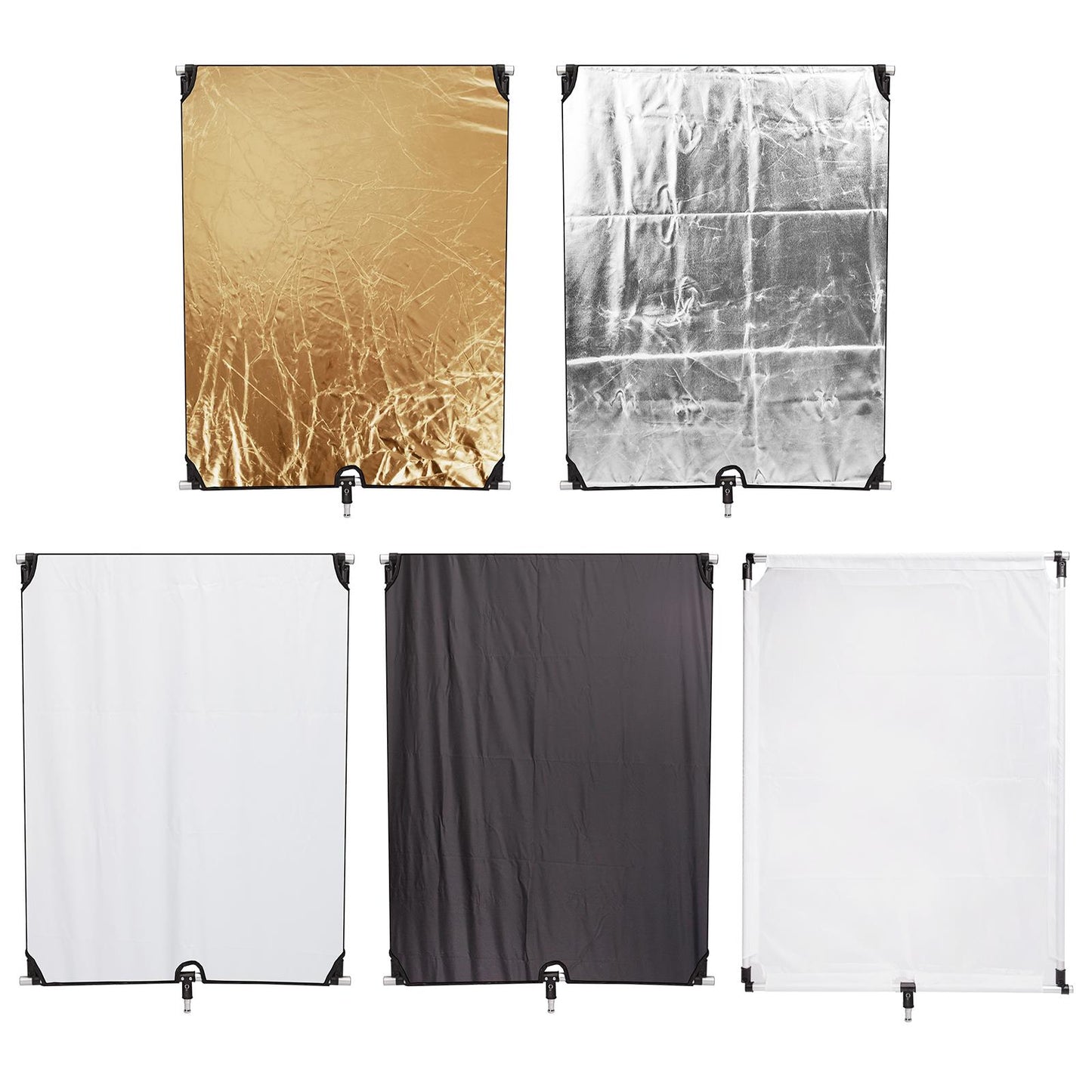 PYXEL STUDIO Flag Panel Reflector Kit 80x100cm 5-in-1 Photography Lighting with 250cm Light Stad and Carry Bag, White, Gold, Black, Silver Translucent Diffuser for Photo Video Flash