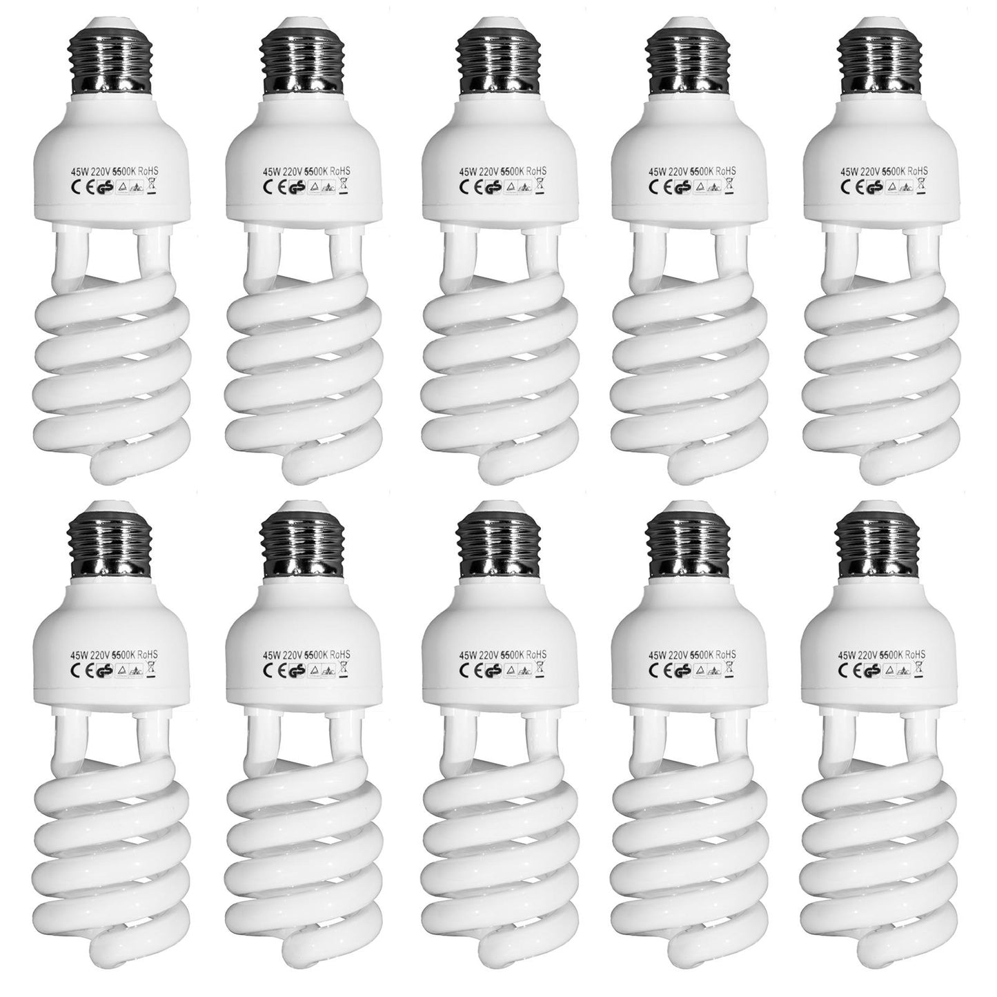 10 x 45W Equivalent Spiral Fluorescent 5500K Daylight Photography Bulbs