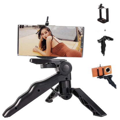 4 in 1 Lightweight Mini Hand Held Stabilizer Pistol Grip vlog Tripod with Mobile Phone Clip Holder, Compatible with iPhone, Gopro Hero, Camera, ActionCam etc