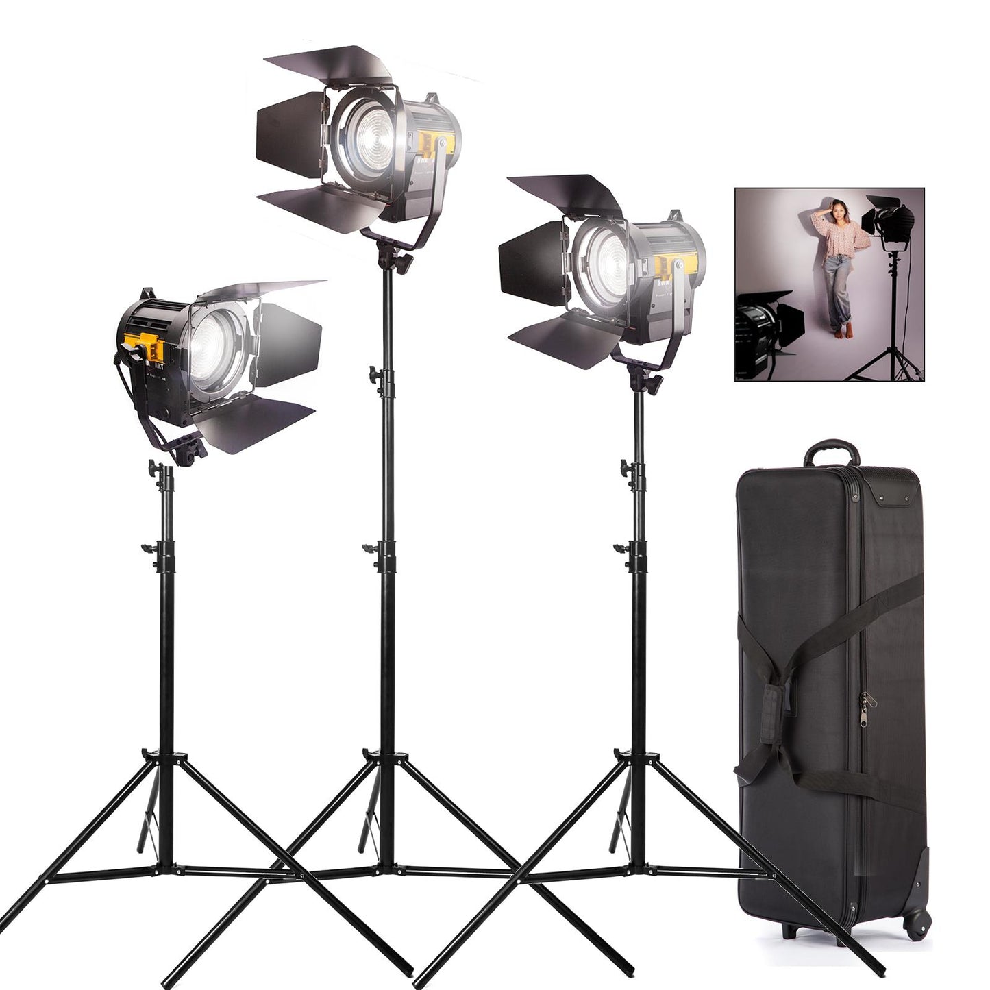 3x 50W LED Fresnel Spotlight with Stands and Fly Case