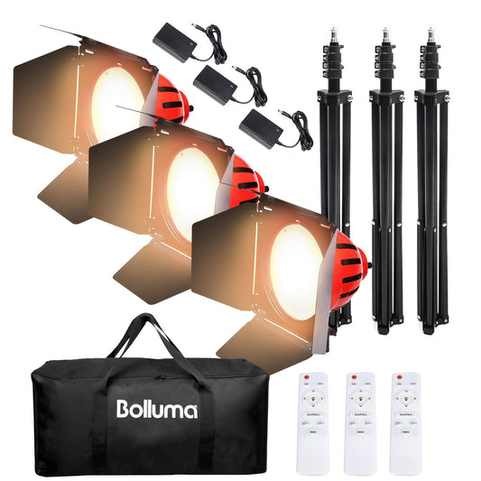 3x50W Photography Red Head Spotlight Bi-color Video Lighting Continuous Red Head Light with Light Stand and Carry Bag, Background Lighting for Portrait Photography Film Shooting Adverts, Dimmable