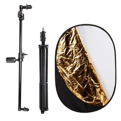 Photo Studio Lighting Reflector and Light Stand Kit, 90x120cm 5in1 Multi-Disc Reflector, 25.5" Light Stand with Metal Telescopic Boom Arm Clamp, 360 Rotate, for Photography Video Background Shooting