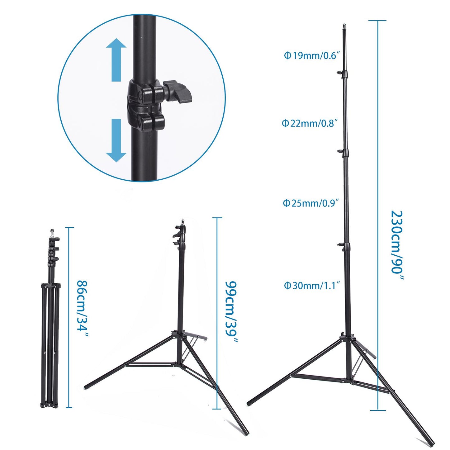 Adjustable Air Cushioned Lighting Stand Kit, 2 x Professional Photo Tripod with Photography Carry Bag, for Supporting Light Reflector Softbox Umbrella Video Shooting, 2.3M