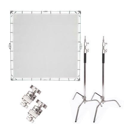 3.6x3.6m 12'x12' Soft White Butterfly Diffusor Heavy Duty Frame Collapsible Screen with 2pcs Heavy Duty C-Stands for Photo Video Film Photography Studio Large Product Shooting