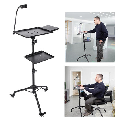 BOLLUMA Projector Tripod Stand, Laptop Floor Stand with 3 swivel castors and Trays, Adjustable Height 31.9" - 51.2" with phone holder, for Laptop, Projector, DJ Device, Home, Stage, Studio and Movie