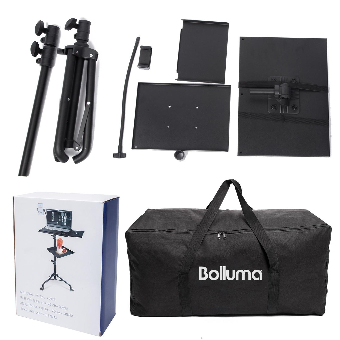 BOLLUMA Projector Tripod Stand, Laptop Floor Stand with castors and Carry Bag, Adjustable Height 31.9" - 51.2" with phone holder, for Laptop, Projector, DJ Device, Home, Stage, Studio and Movie