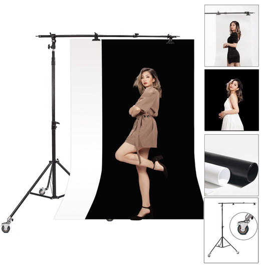 Black + White PVC Backdrops, 1.2m x 2m, with Mounting Frame and Wheels