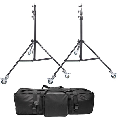 2 x Professional Studio Light Stand with Photography Carry Bag and Caster Wheels, 2.7M Photography Video Stand for Photography and Studio Equipment, Air Cushioned