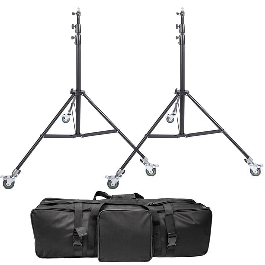 2 x Professional Studio Light Stand with Photography Carry Bag and Caster Wheels, 2.7M Photography Video Stand for Photography and Studio Equipment, Air Cushioned