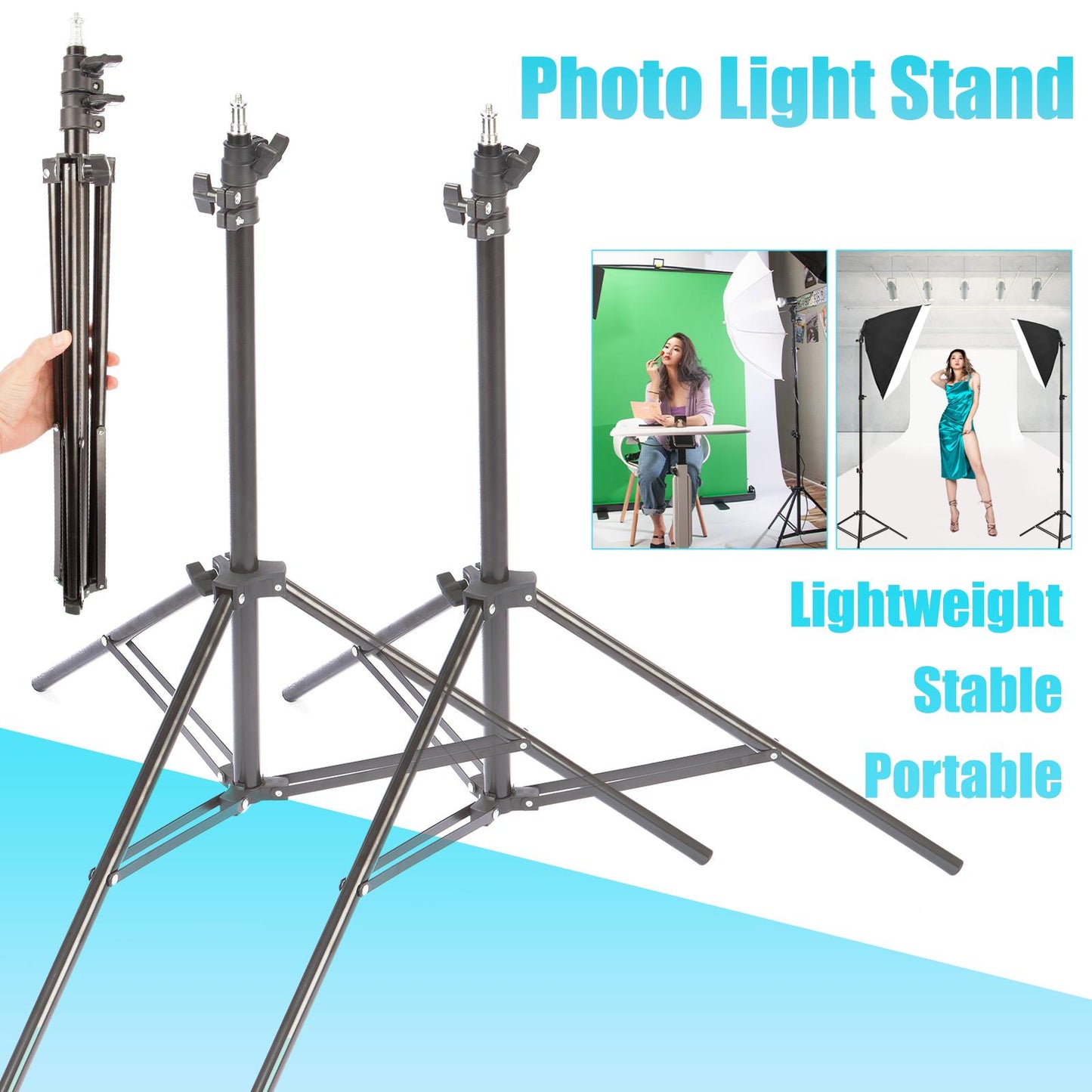 2x Heavy Duty 2m Light Stand
