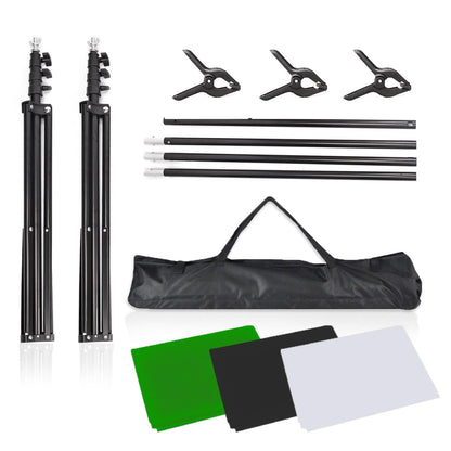 3x2.5m Heavy Duty Backdrop Backgroud Support with 1.8x2.7m White Black Green Muslin Backdrop and Clips